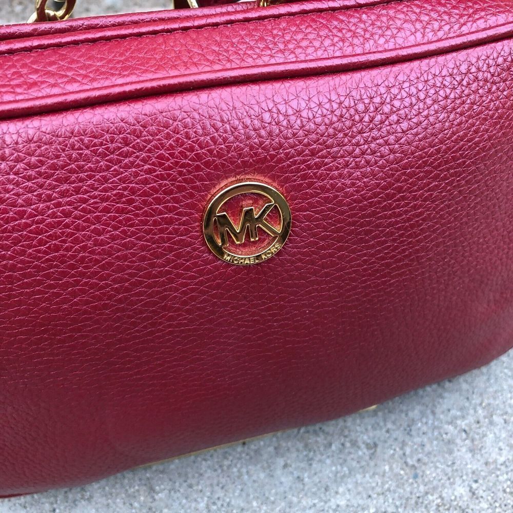 MICHAEL KORS Fulton Purse Women's Red Pebbled Leather Crossbody Shoulder Bag Zip - Picture 2 of 11